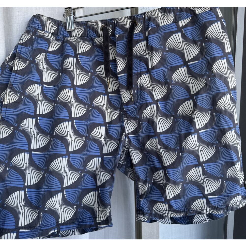 Barney Cools Shorts Men’s Size‎ 32 Blue Print Drawstring Elastic Waist READ